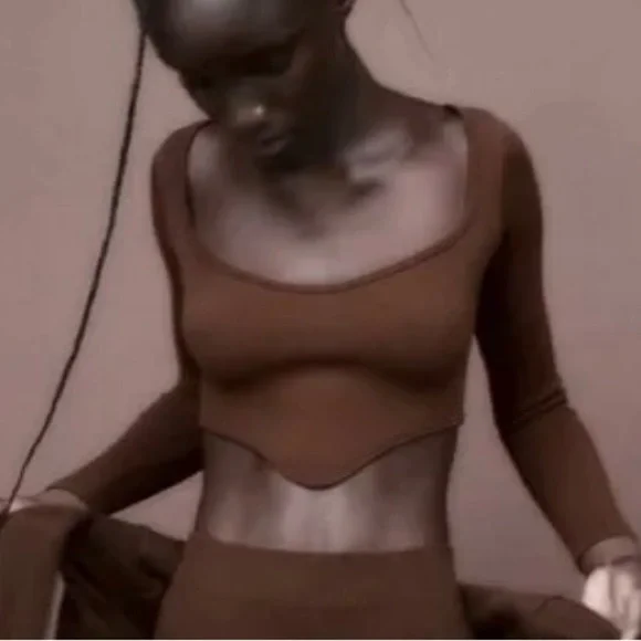 Zara Seamless Corset Top long sleeve and asymmetric hem Brown Size XS-S - Picture 5 of 5